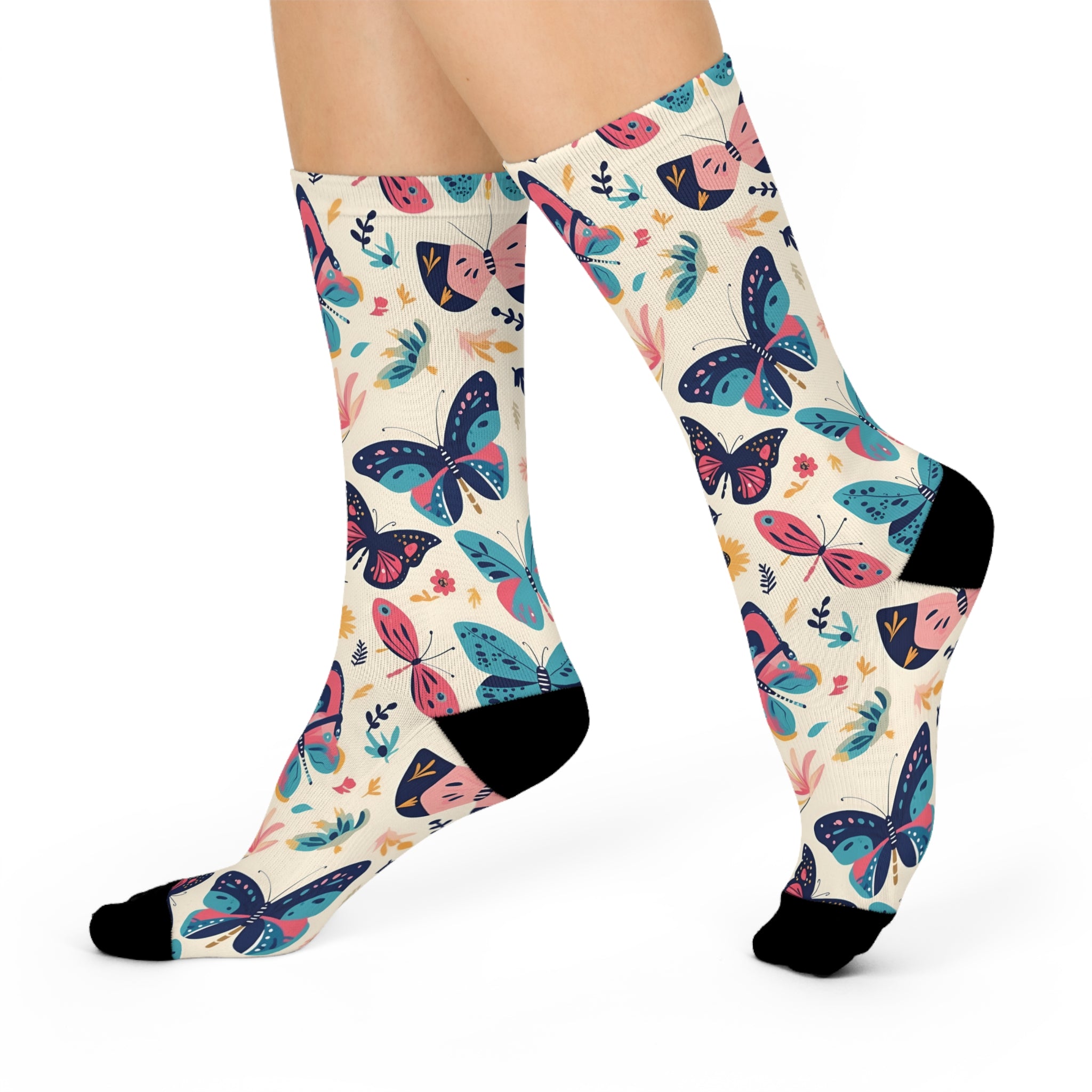 Light Colorful Butterfly Cushioned Crew Socks
