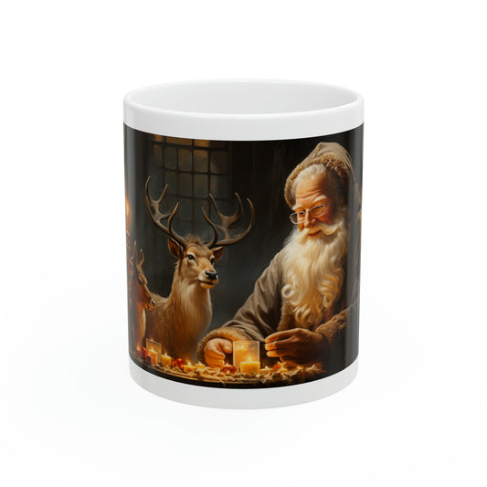 Santa With His Deers Ceramic Mug