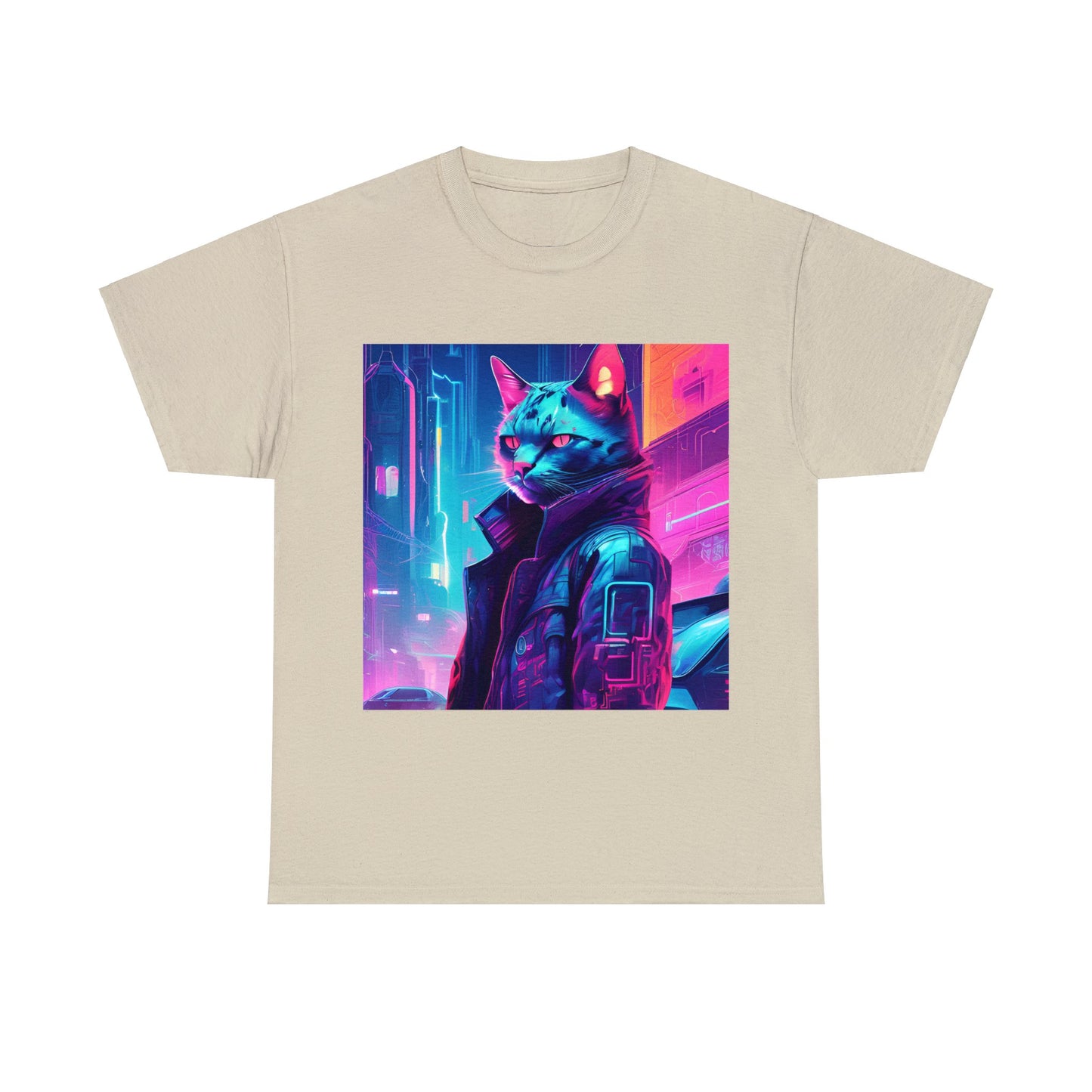 Cyberpunk Cat Cityscape: Neon Nights T-Shirt 🐱