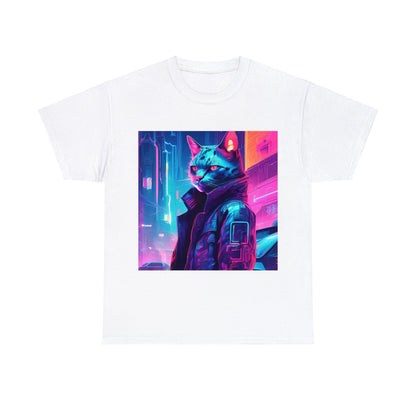 Cyberpunk Cat Cityscape: Neon Nights T-Shirt 🐱