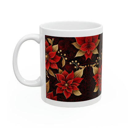 Red Christmas Flowers Ceramic Mug