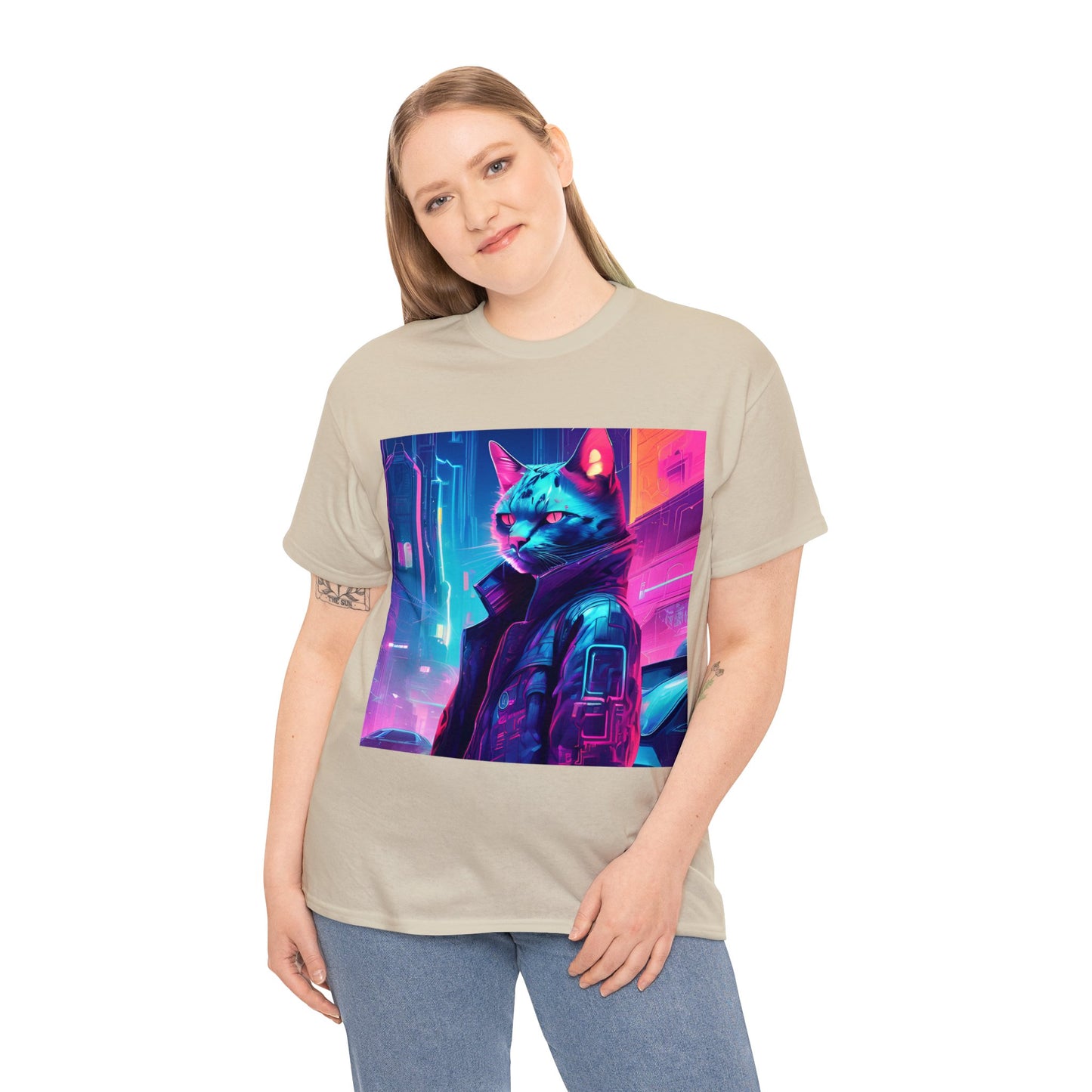 Cyberpunk Cat Cityscape: Neon Nights T-Shirt 🐱