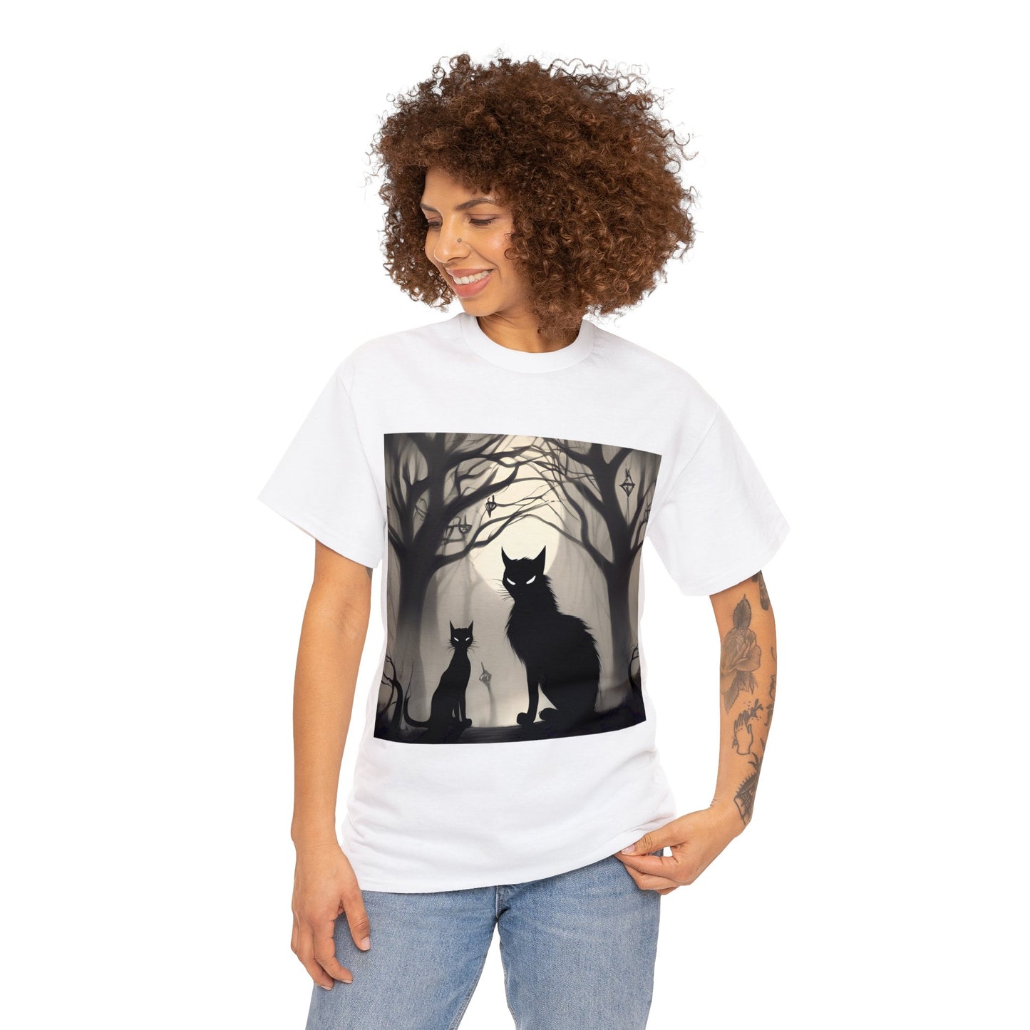 Mystic Gothic Cats🐱 in Foggy Forest - T-Shirt