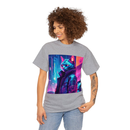 Cyberpunk Cat Cityscape: Neon Nights T-Shirt 🐱