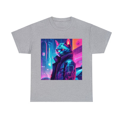 Cyberpunk Cat Cityscape: Neon Nights T-Shirt 🐱