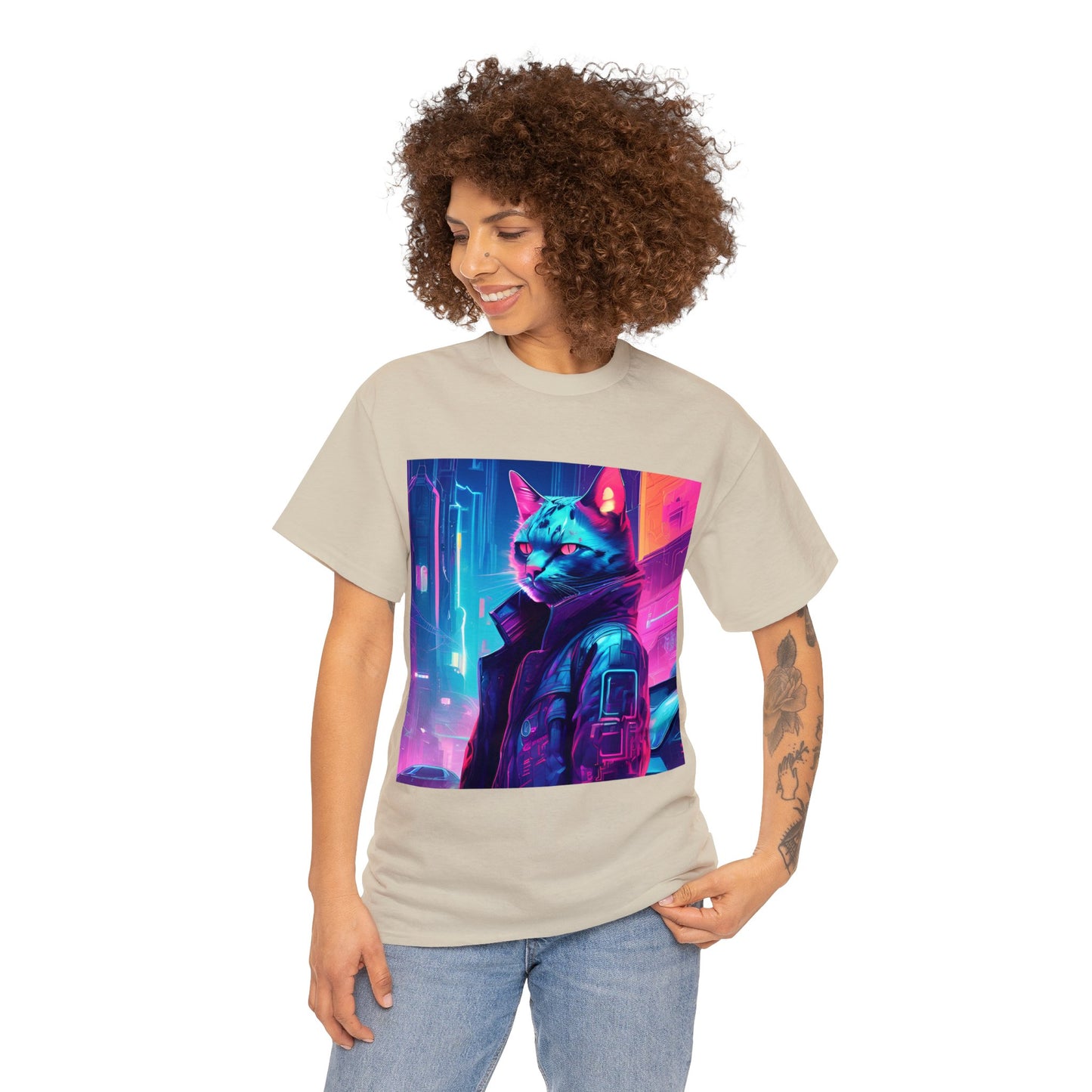 Cyberpunk Cat Cityscape: Neon Nights T-Shirt 🐱