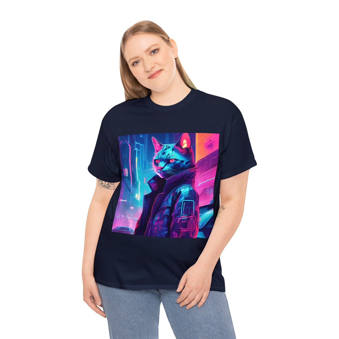 Cyberpunk Cat Cityscape: Neon Nights T-Shirt 🐱