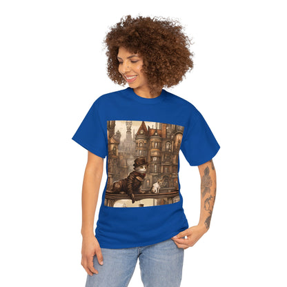 Victorian Steampunk Cats Cityscape T-Shirt 🎩