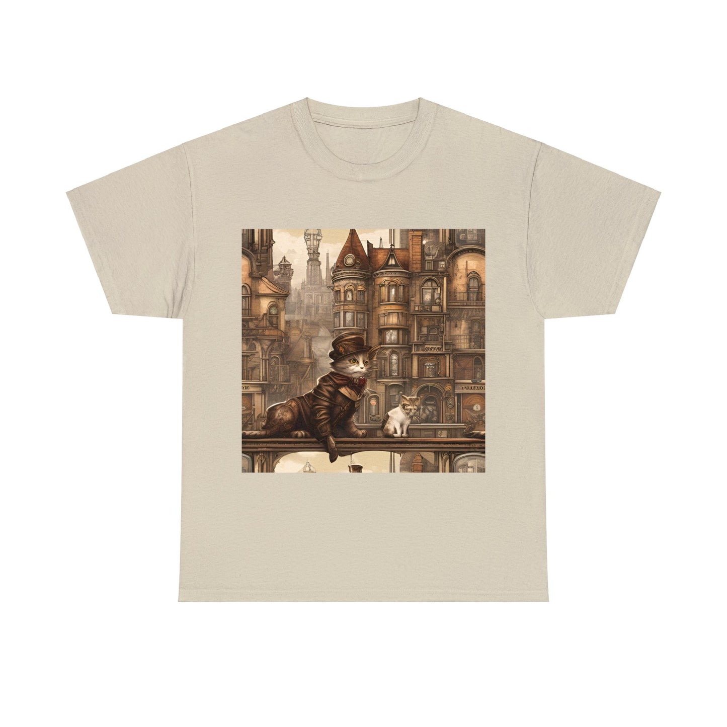 Victorian Steampunk Cats Cityscape T-Shirt 🎩