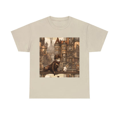 Victorian Steampunk Cats Cityscape T-Shirt 🎩