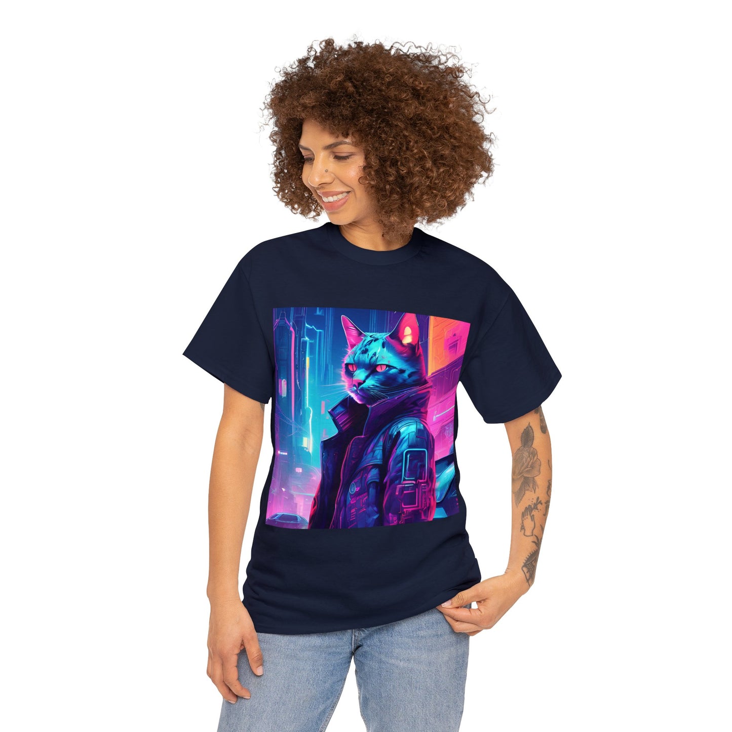 Cyberpunk Cat Cityscape: Neon Nights T-Shirt 🐱