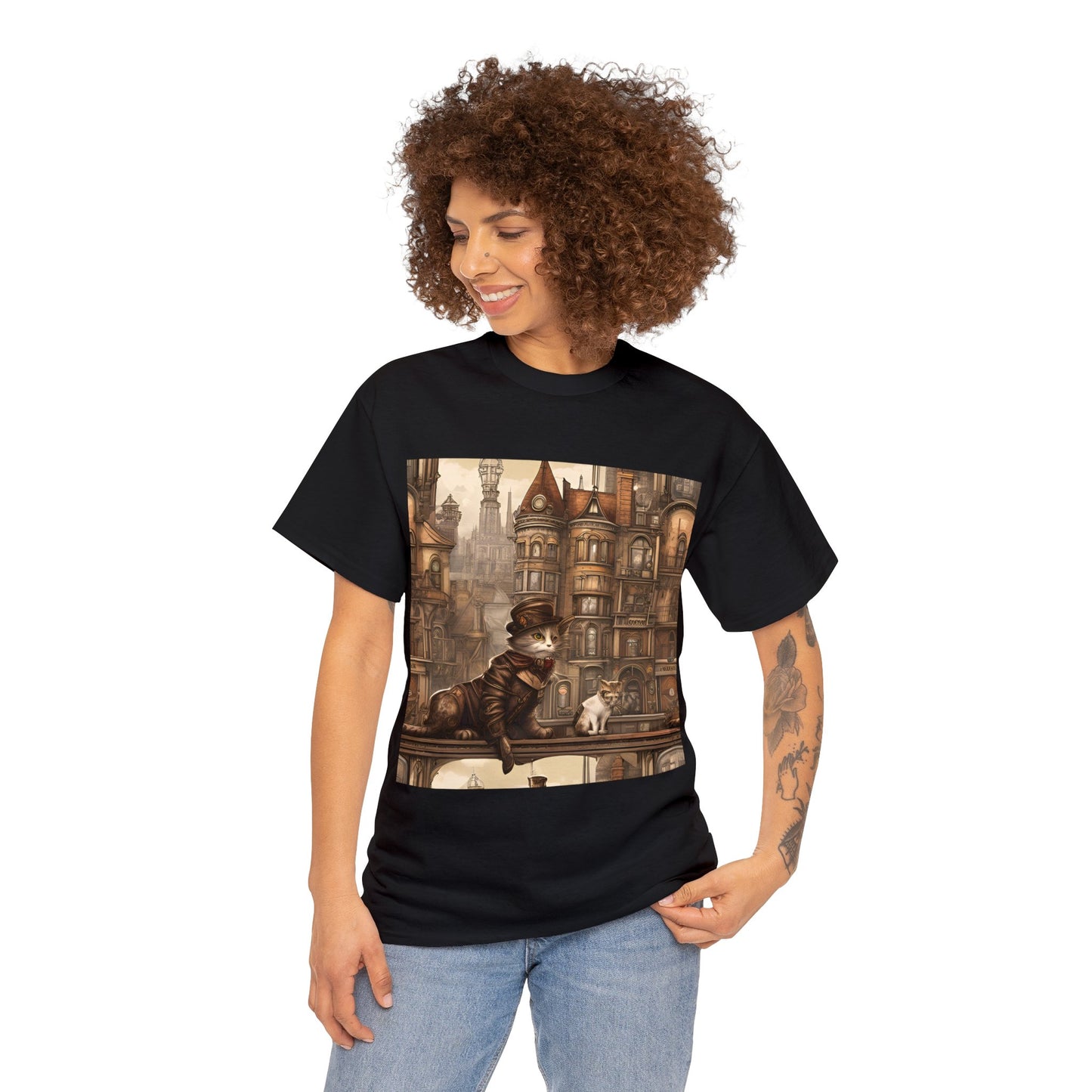 Victorian Steampunk Cats Cityscape T-Shirt 🎩