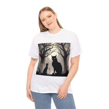 Mystic Gothic Cats🐱 in Foggy Forest - T-Shirt