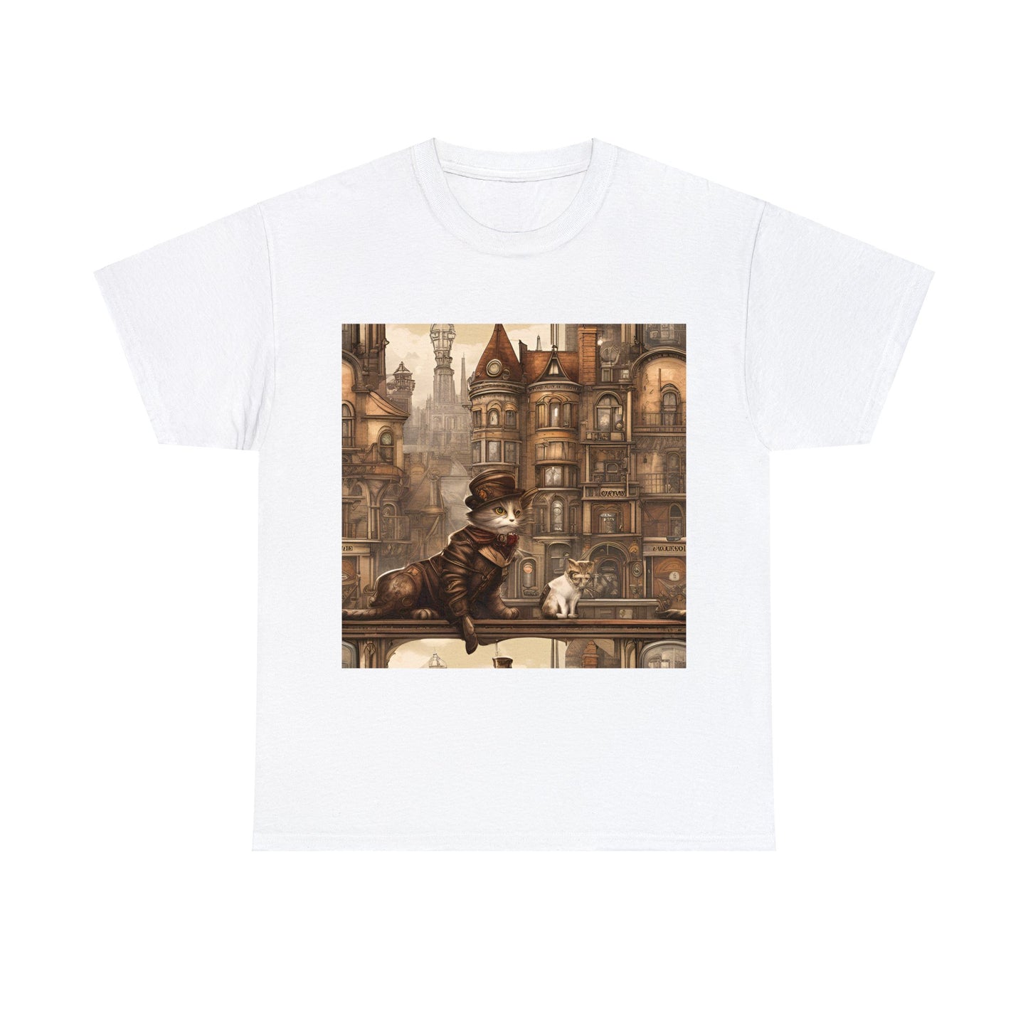 Victorian Steampunk Cats Cityscape T-Shirt 🎩