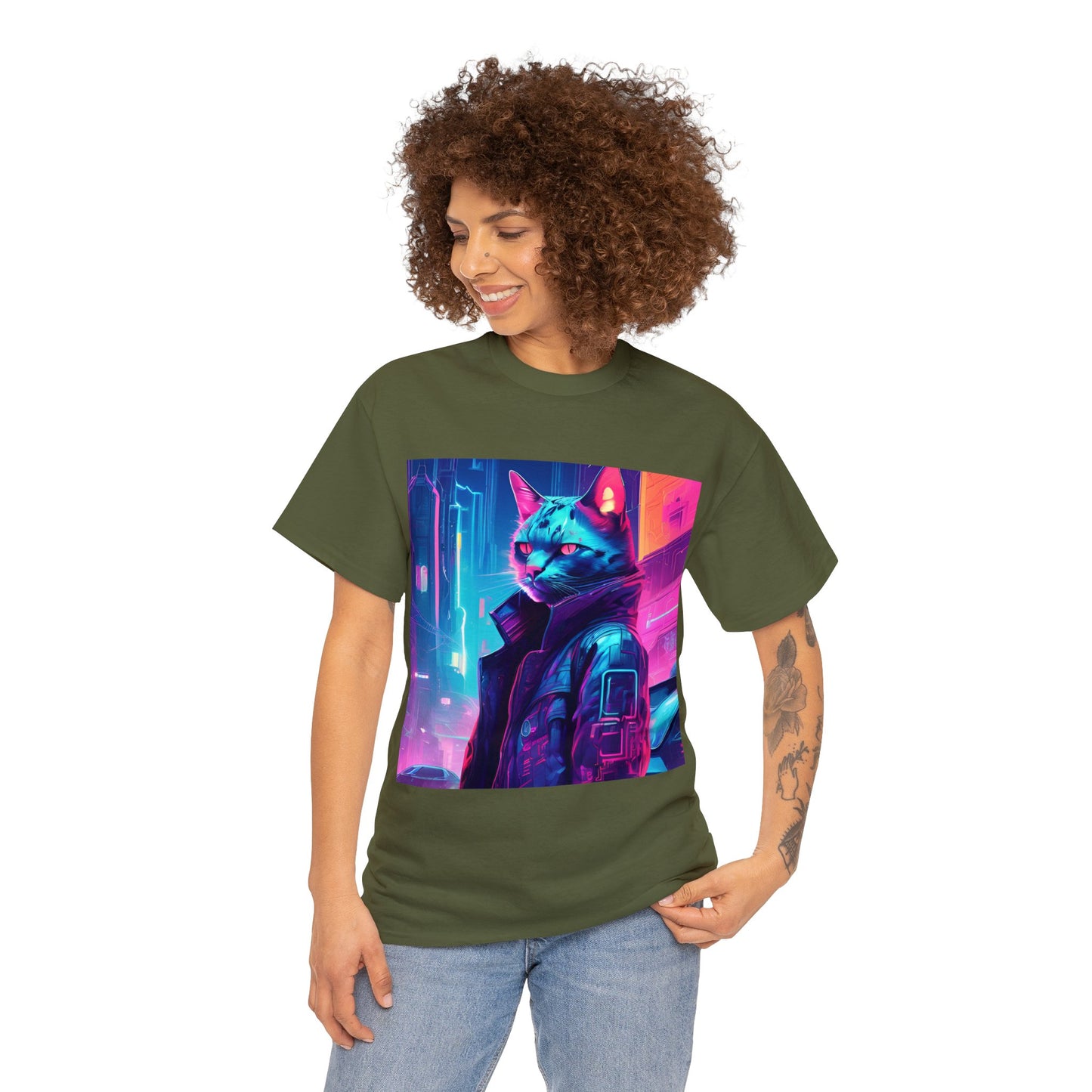 Cyberpunk Cat Cityscape: Neon Nights T-Shirt 🐱