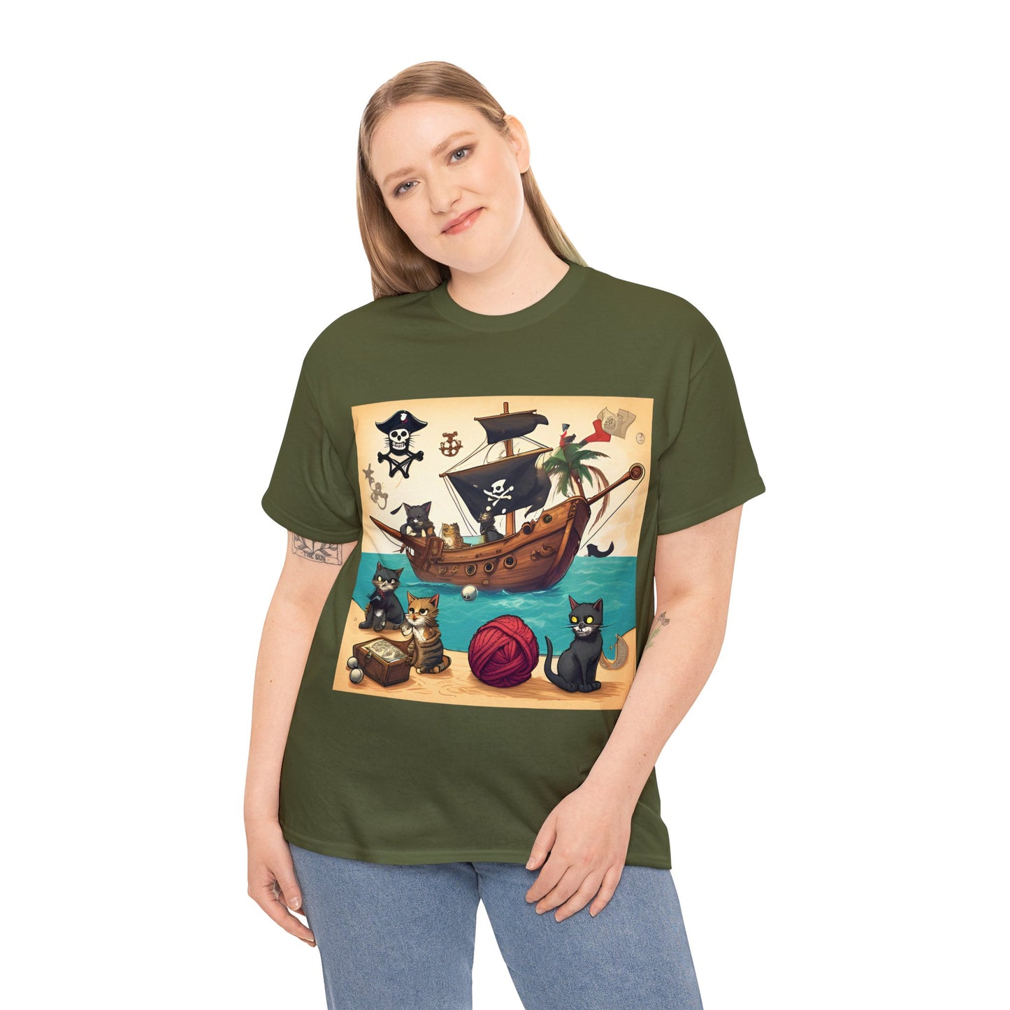 Pirate Cats Sailing the Caribbean Sea T-Shirt! 😺⚓