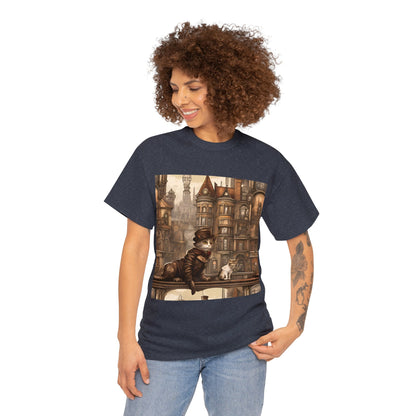 Victorian Steampunk Cats Cityscape T-Shirt 🎩