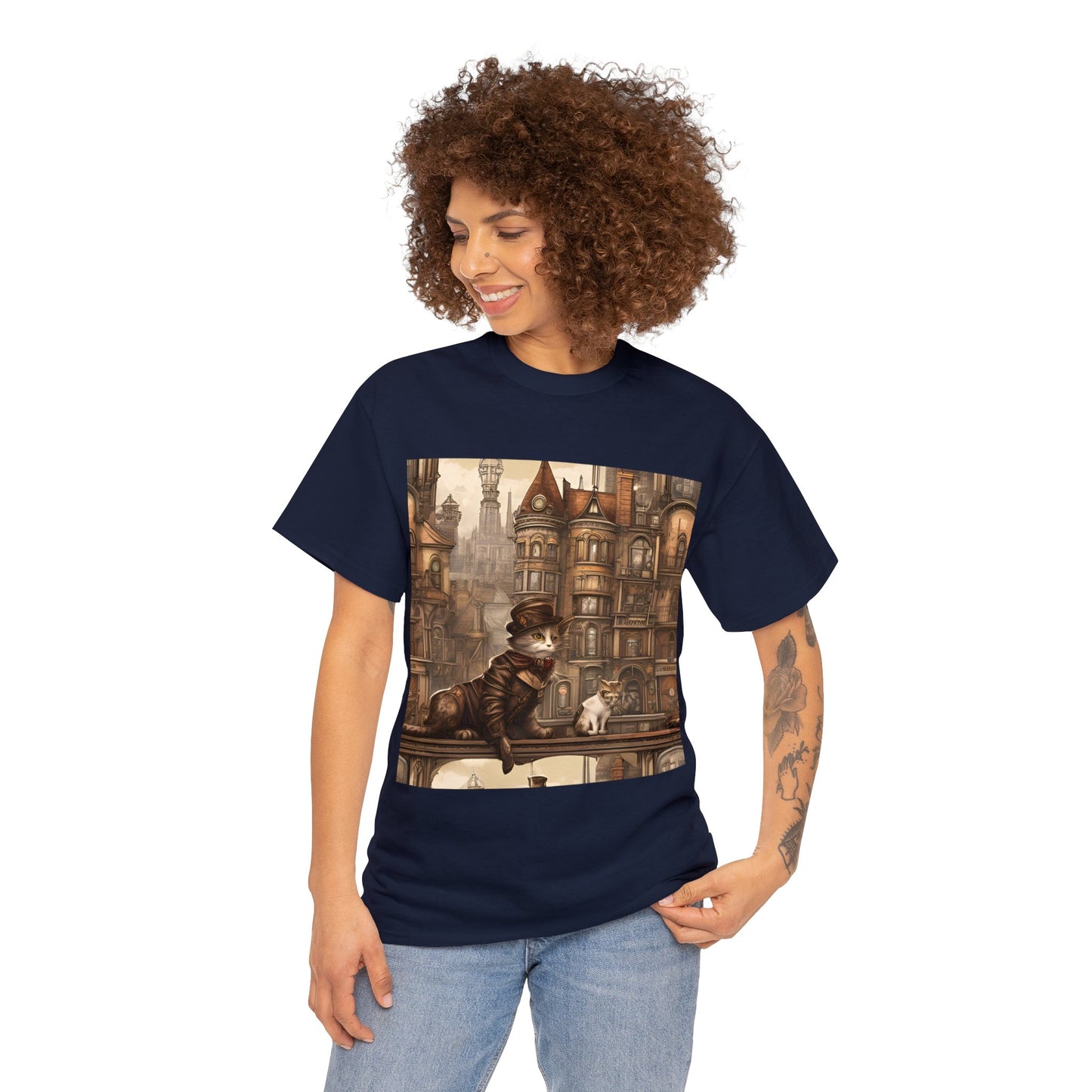 Victorian Steampunk Cats Cityscape T-Shirt 🎩