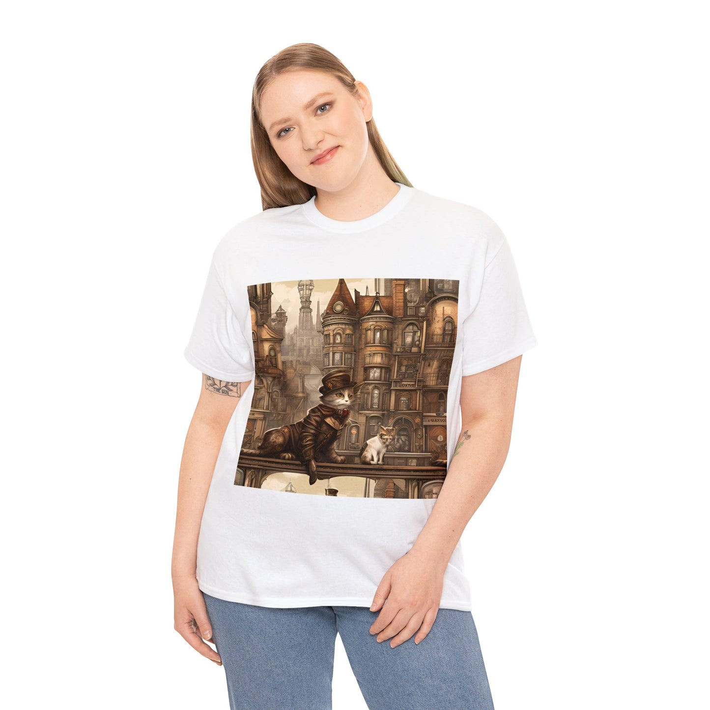 Victorian Steampunk Cats Cityscape T-Shirt 🎩