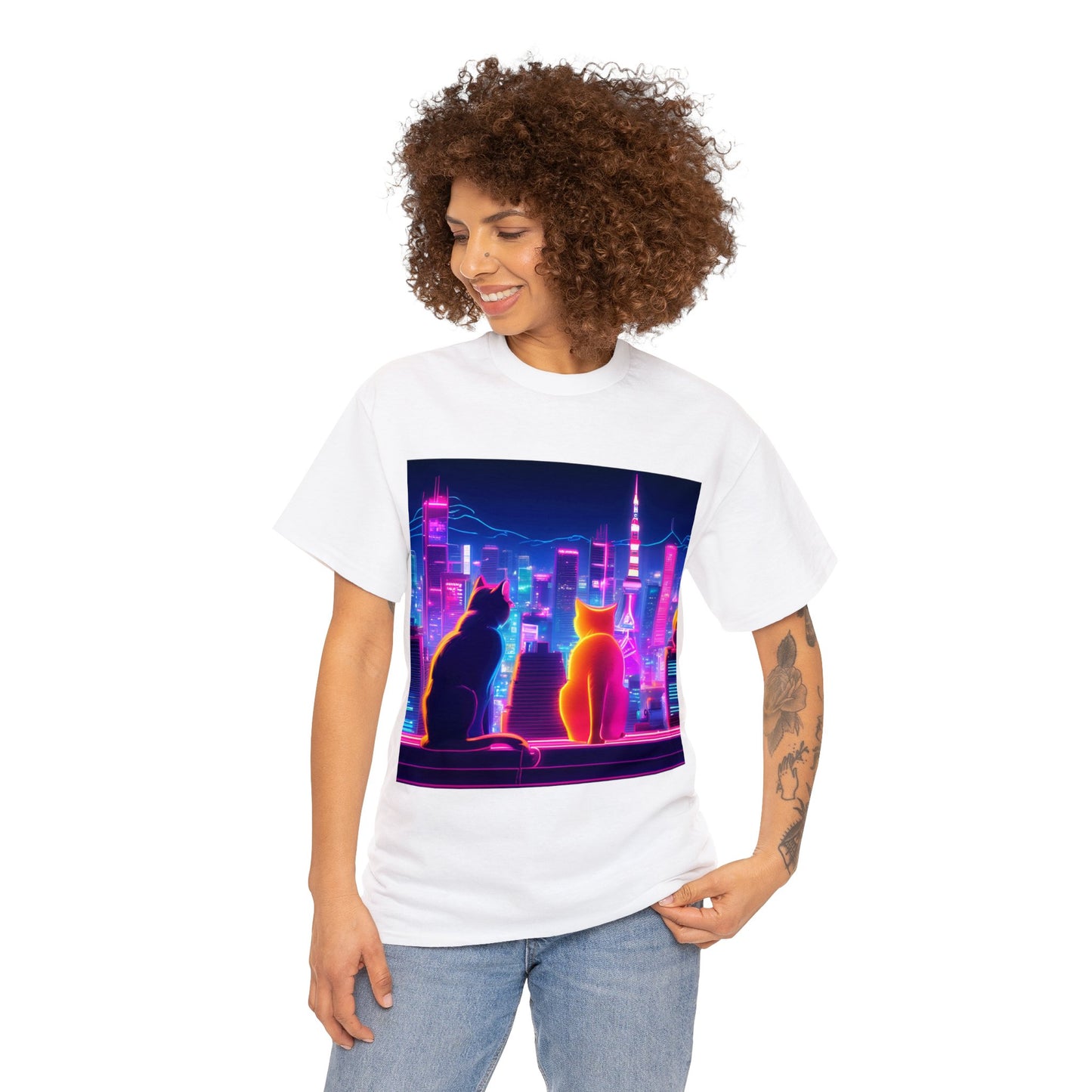 Futuristic Tokyo Meets Neon Cats 😺 T-Shirt