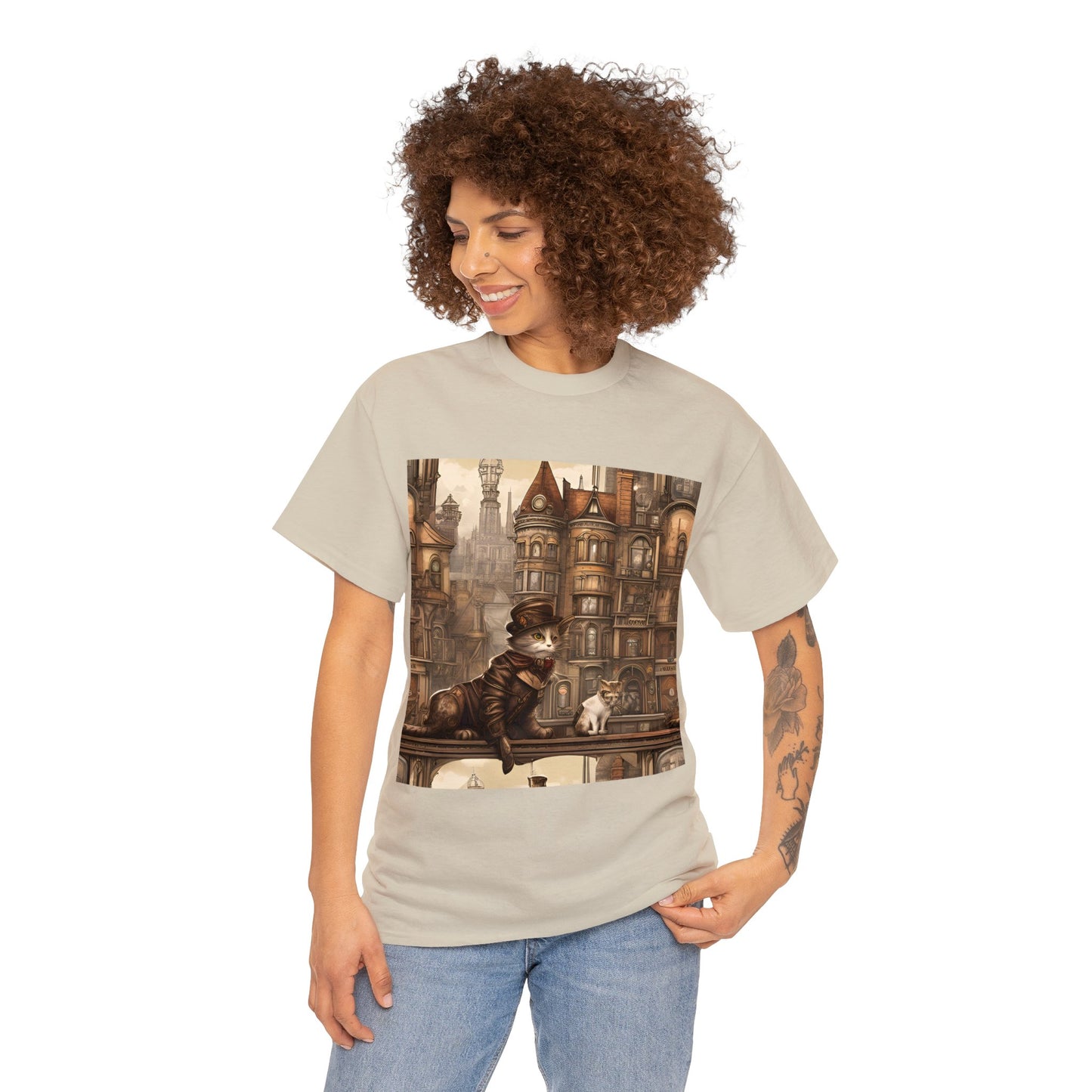 Victorian Steampunk Cats Cityscape T-Shirt 🎩