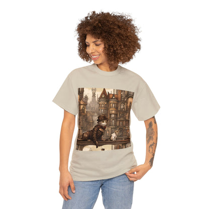 Victorian Steampunk Cats Cityscape T-Shirt 🎩