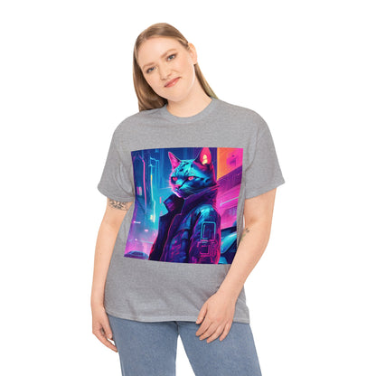 Cyberpunk Cat Cityscape: Neon Nights T-Shirt 🐱