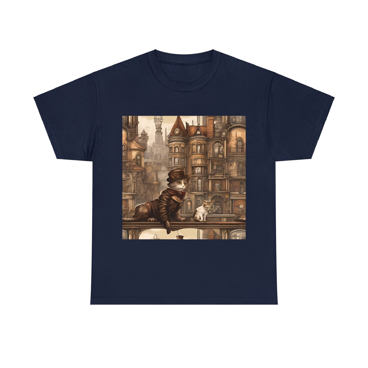 Victorian Steampunk Cats Cityscape T-Shirt 🎩