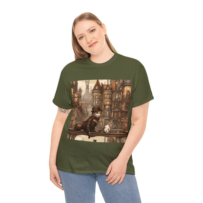 Victorian Steampunk Cats Cityscape T-Shirt 🎩