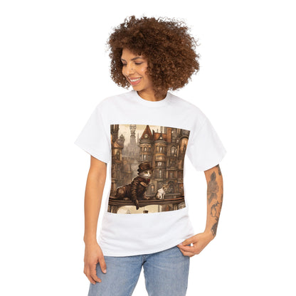 Victorian Steampunk Cats Cityscape T-Shirt 🎩