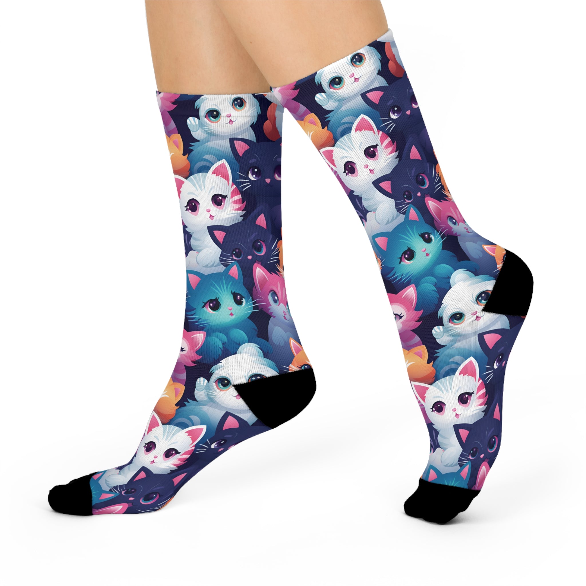 Colorful Animated Cats Cushioned Crew Socks
