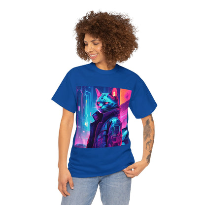 Cyberpunk Cat Cityscape: Neon Nights T-Shirt 🐱