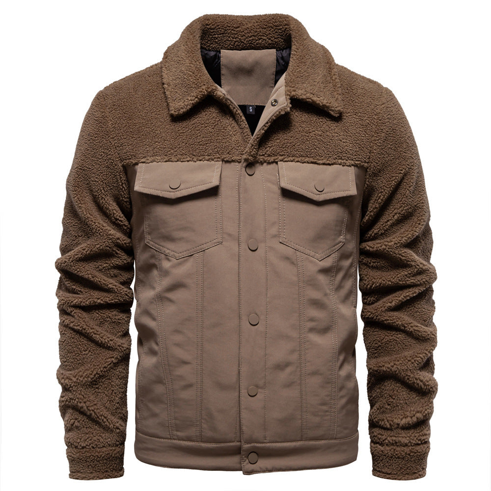 Casual Patchwork Lamb Wool Coat