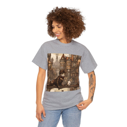 Victorian Steampunk Cats Cityscape T-Shirt 🎩