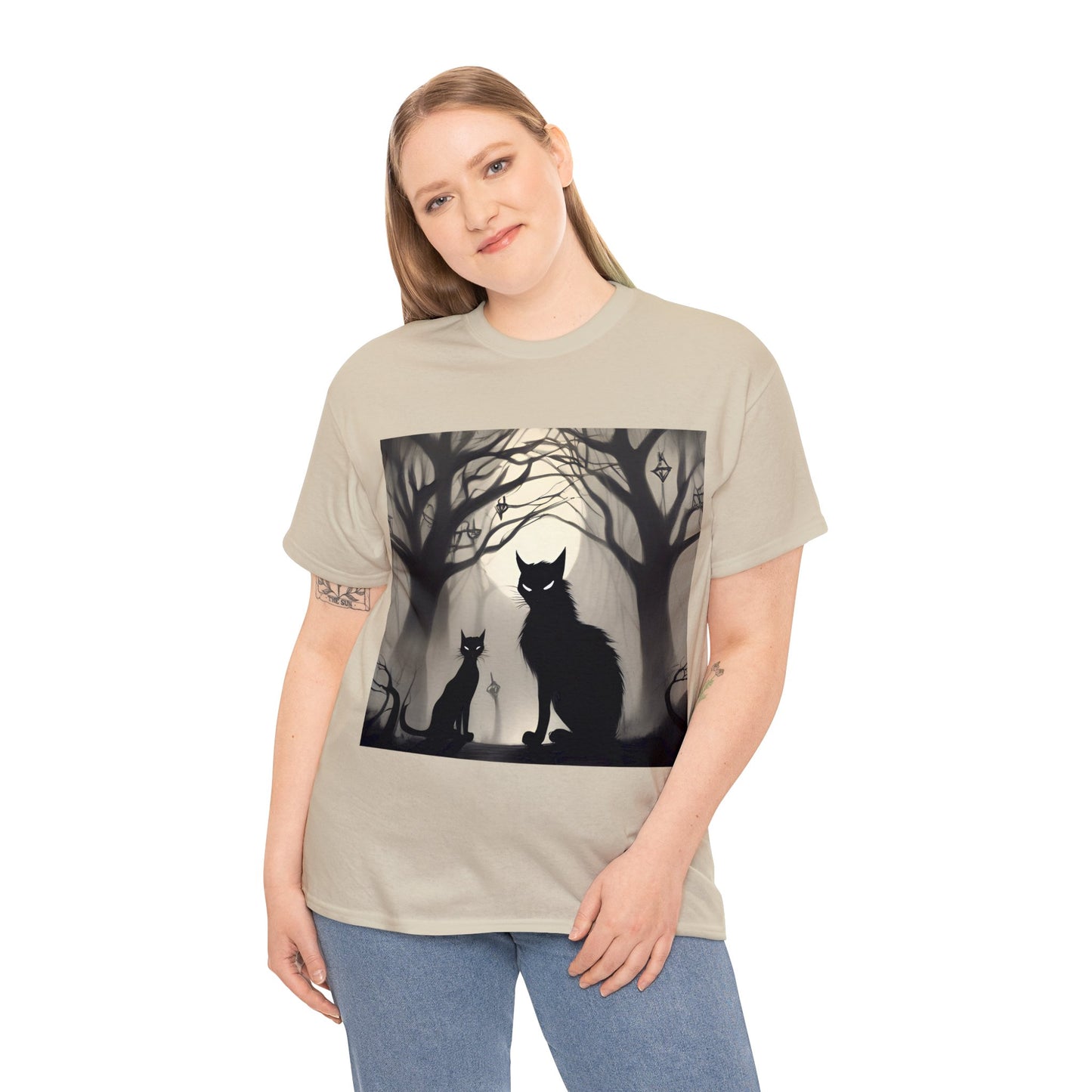 Mystic Gothic Cats🐱 in Foggy Forest - T-Shirt