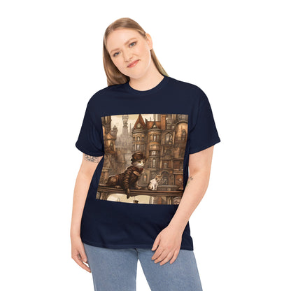 Victorian Steampunk Cats Cityscape T-Shirt 🎩