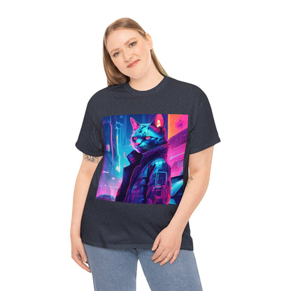 Cyberpunk Cat Cityscape: Neon Nights T-Shirt 🐱