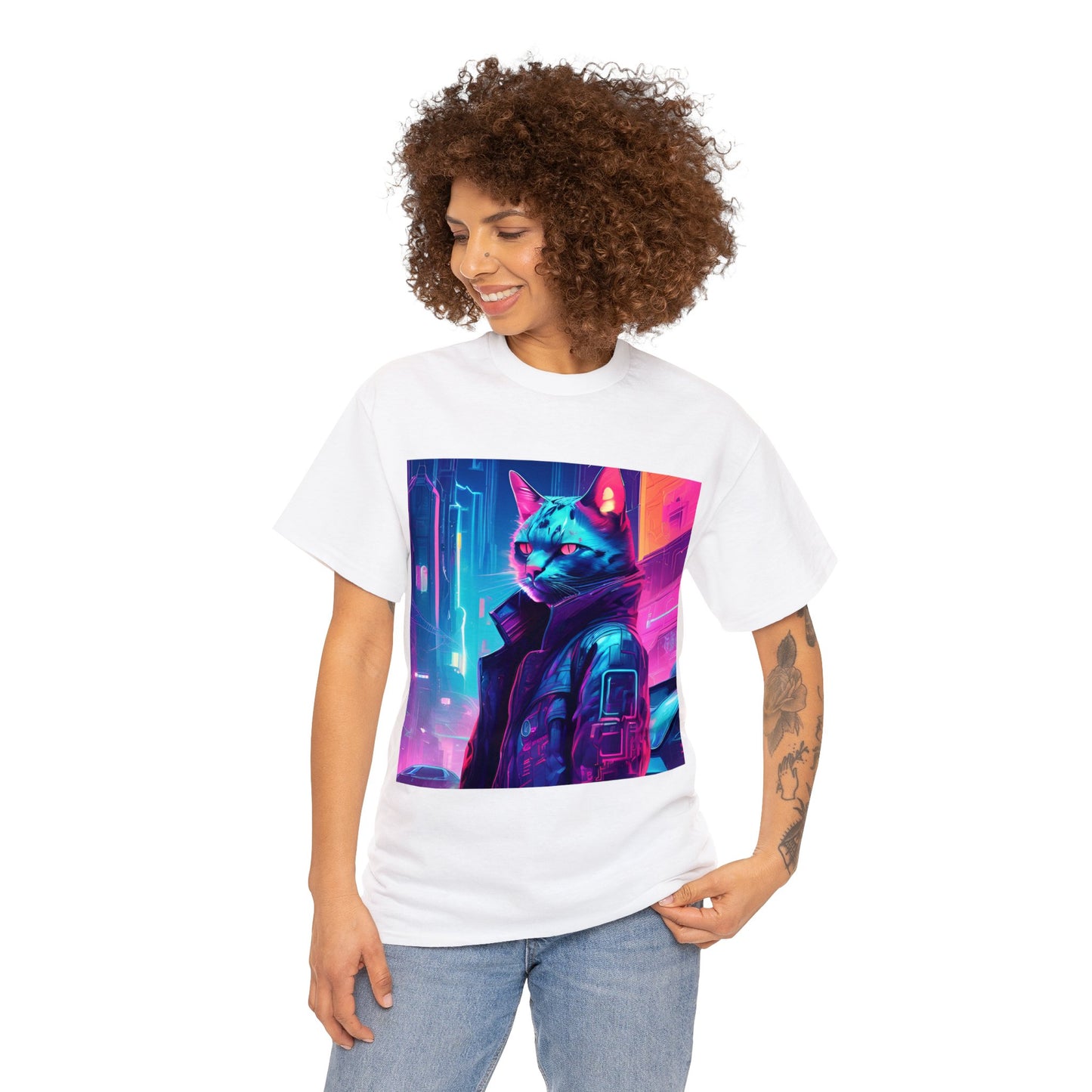 Cyberpunk Cat Cityscape: Neon Nights T-Shirt 🐱