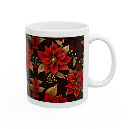 Red Christmas Flowers Ceramic Mug