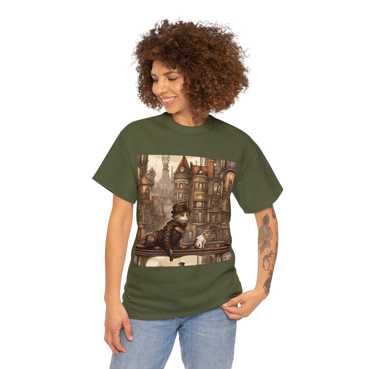 Victorian Steampunk Cats Cityscape T-Shirt 🎩