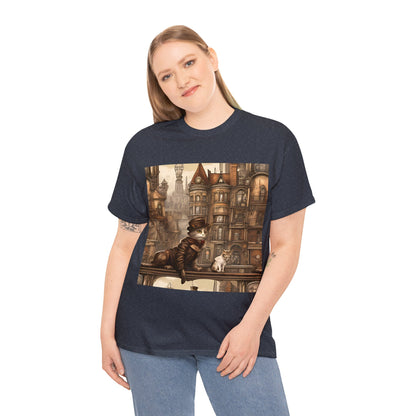 Victorian Steampunk Cats Cityscape T-Shirt 🎩