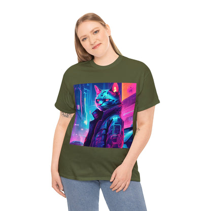 Cyberpunk Cat Cityscape: Neon Nights T-Shirt 🐱