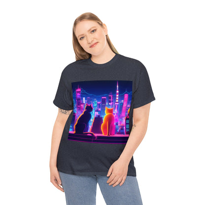 Futuristic Tokyo Meets Neon Cats 😺 T-Shirt