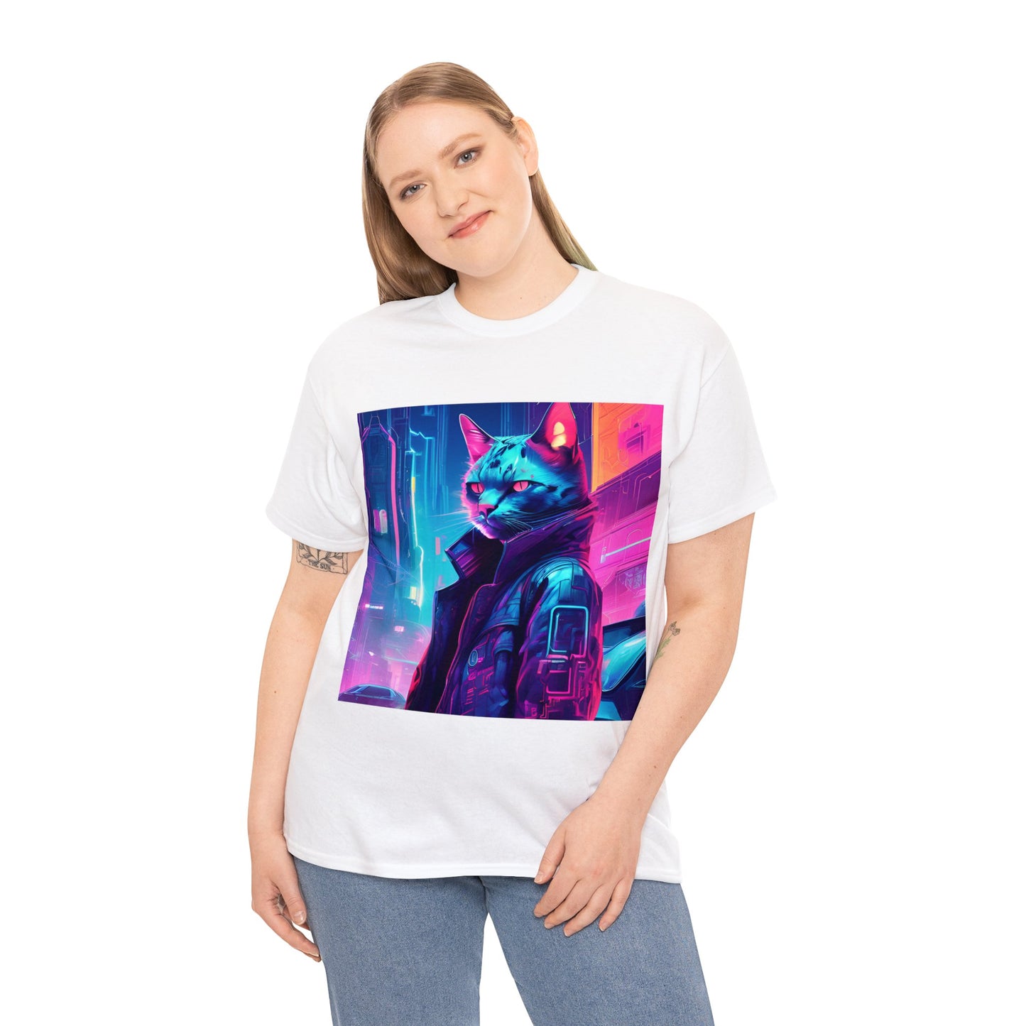 Cyberpunk Cat Cityscape: Neon Nights T-Shirt 🐱