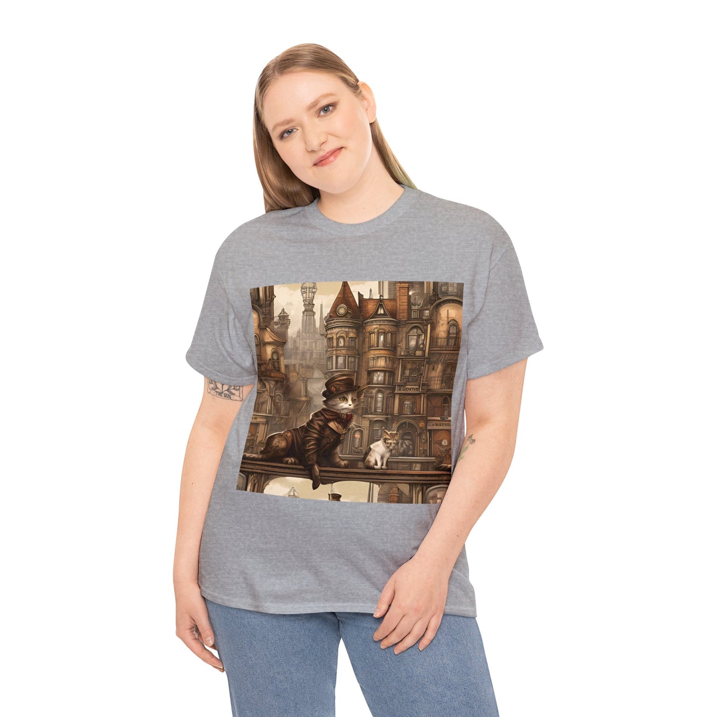 Victorian Steampunk Cats Cityscape T-Shirt 🎩