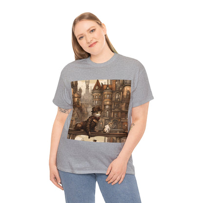 Victorian Steampunk Cats Cityscape T-Shirt 🎩