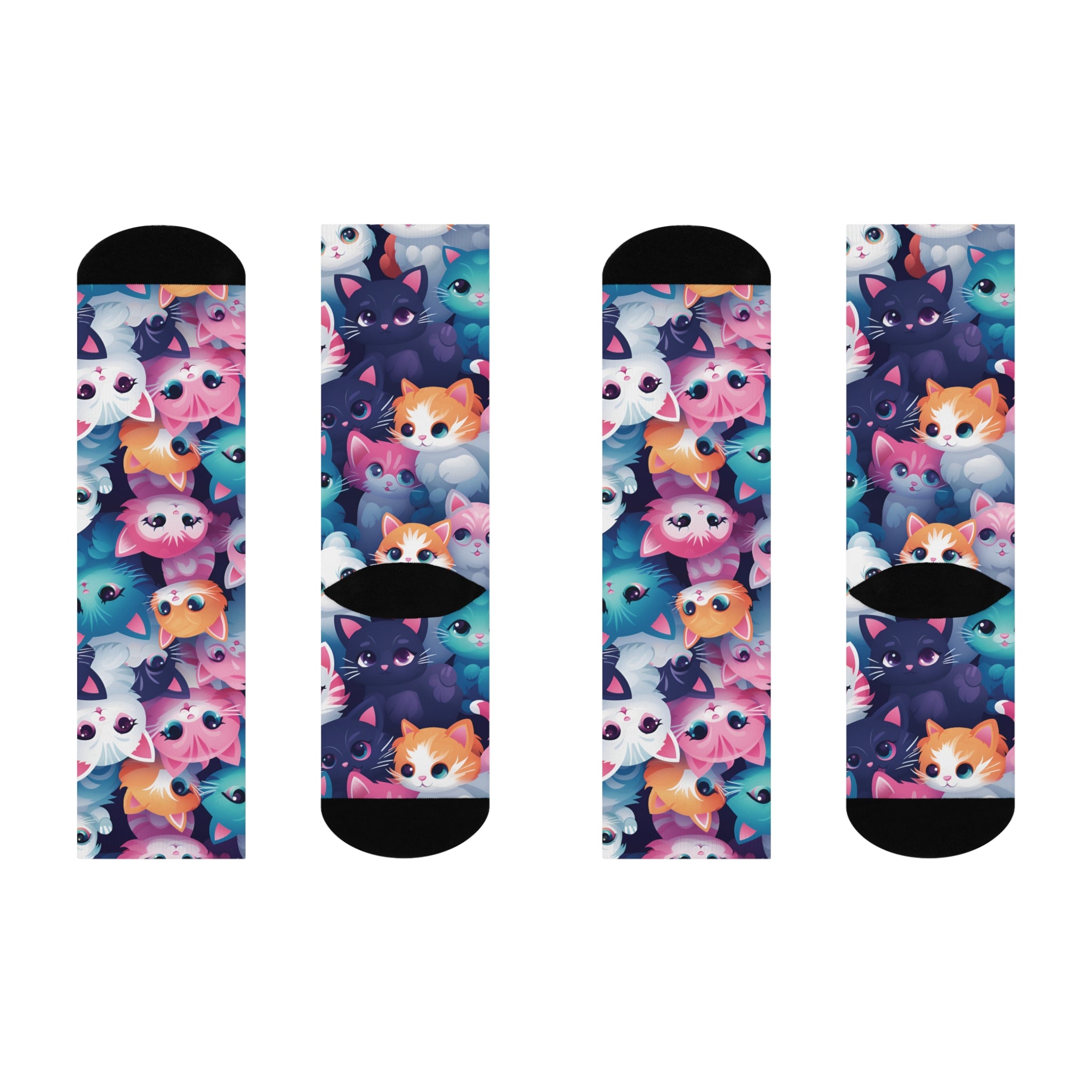 Colorful Animated Cats Cushioned Crew Socks