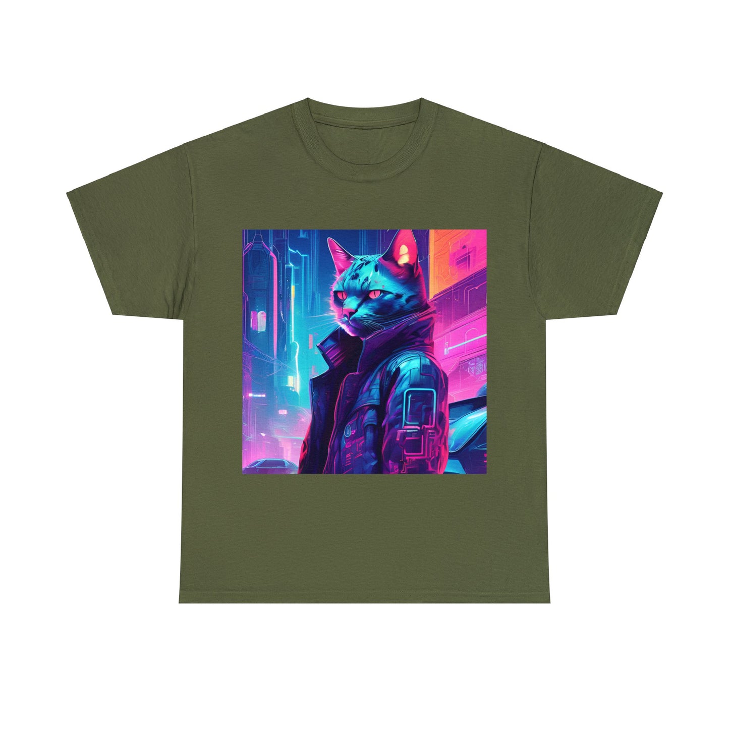 Cyberpunk Cat Cityscape: Neon Nights T-Shirt 🐱