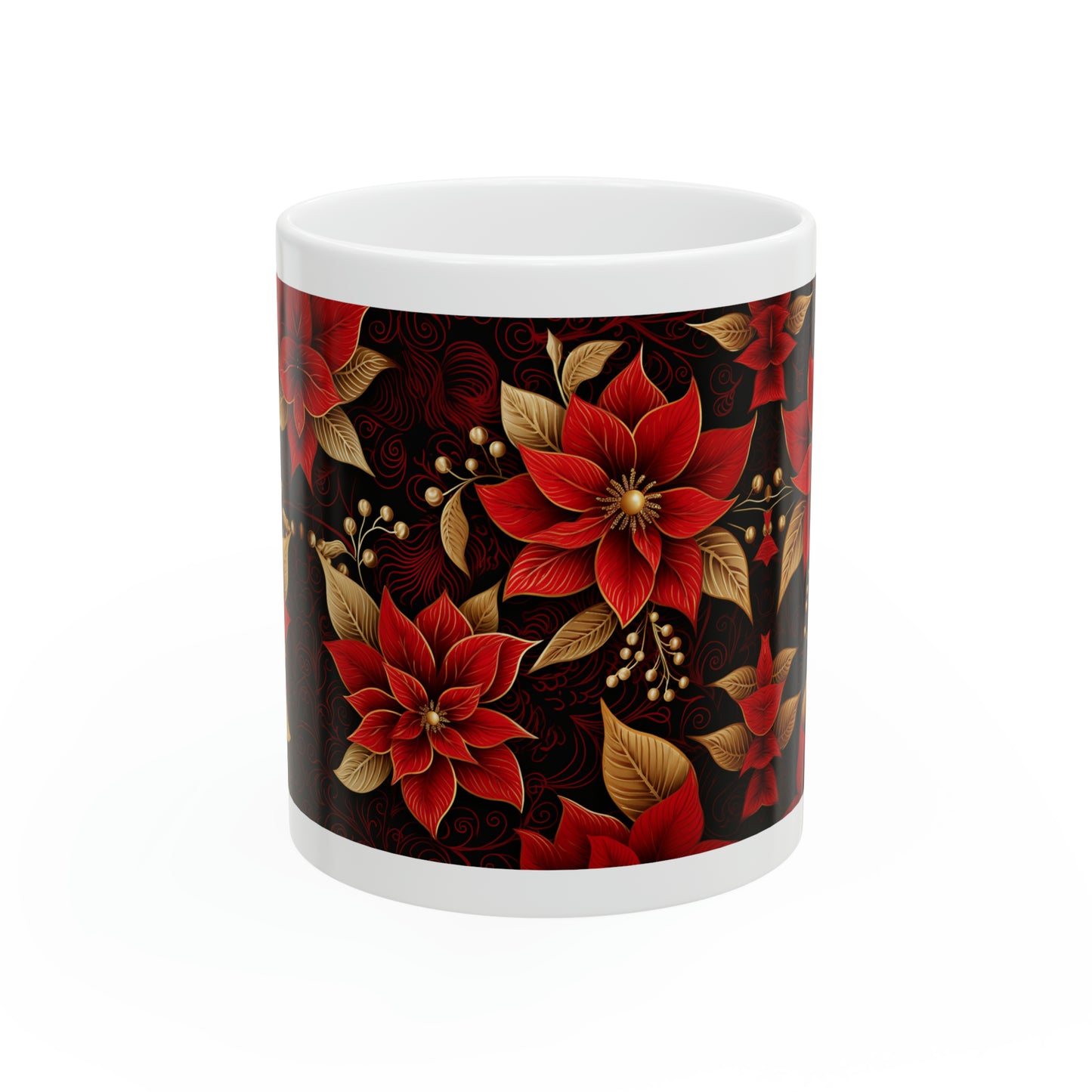 Red Christmas Flowers Ceramic Mug