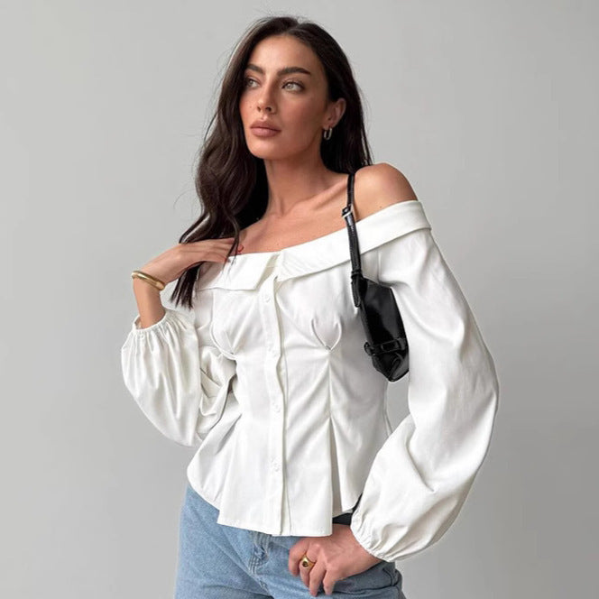 Solid Color Off-Shoulder Shirt